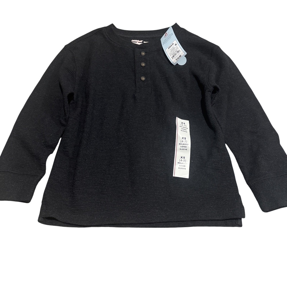 Cat Jack Kids Boys Gray Textured Long Sleeve Henley Shirt Size XS 4/5 Base Layer